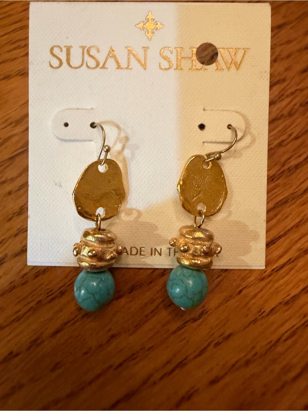 Susan Shaw Gold Drop Earrings with Turquoise Beads